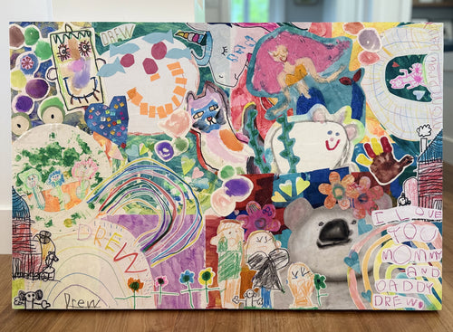 Full collage laid flat showing the kid's artwork pieced together